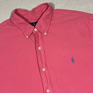 Ralph Lauren Men's XXL Short Sleeve Button Down Shirt Pink Salmon Pony Logo
